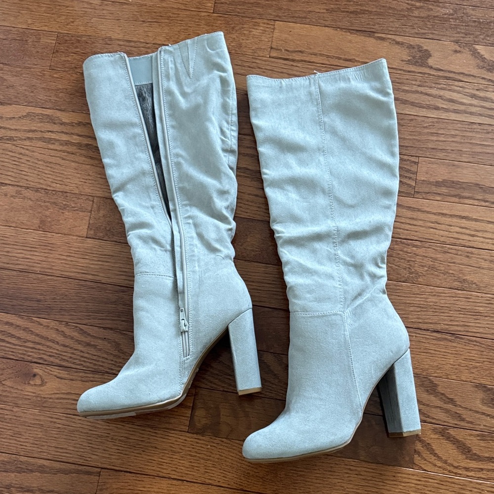 BAMBOO Light Gray Heeled Boots